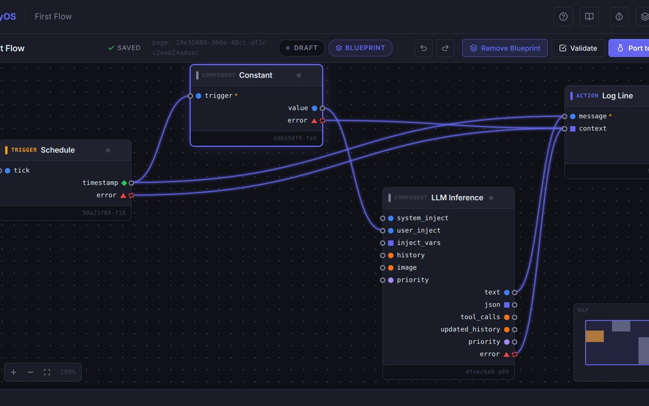 Drag-and-drop workflow builder with a human approval gate